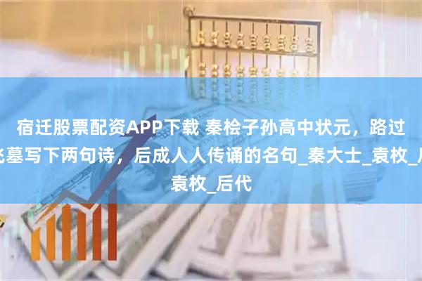 宿迁股票配资APP下载 秦桧子孙高中状元，路过岳飞墓写下两句诗，后成人人传诵的名句_秦大士_袁枚_后代