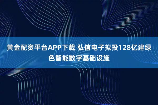 黄金配资平台APP下载 弘信电子拟投128亿建绿色智能数字基础设施
