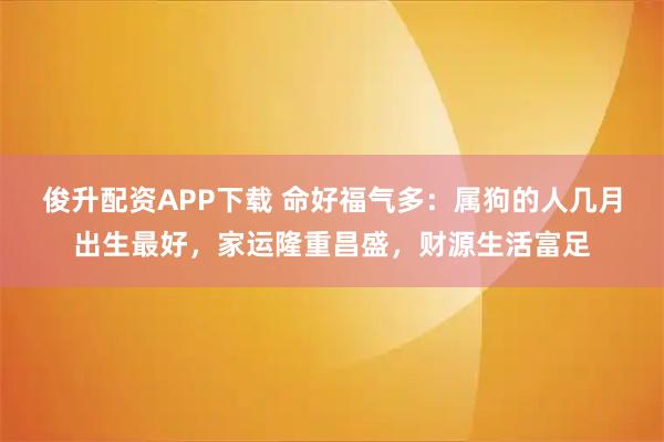 俊升配资APP下载 命好福气多：属狗的人几月出生最好，家运隆重昌盛，财源生活富足